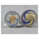 (2) Antique YELLOW/ORANGE Latticino Marbles