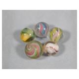 (5) Vtg ASSORTED MARBLES Divided/Solid Core, etc.