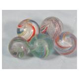 (5) Antique German Latticino Marbles