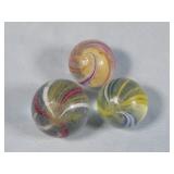 (3) c. 1800's Antique Yellow Latticino Marbles