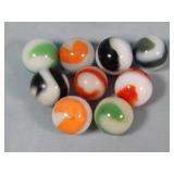 (9) Akro Assorted White Base Corkscrew Marbles