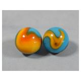 (2) Peltier Peerless Patch Blue & Yellow Marbles