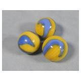 (3) Akro Blue & Yellow Corkscrew Marbles 0.6'