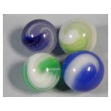 (4) Akro Agate Green & Blue Corkscrew Marbles 0.6'