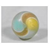 Handmade Aqua & Yellow Ribbon Lutz Marble 1.042'
