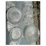 19 pieces clear floral glass dishes.