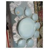 15 piece fire king turquoise, blue plates cups.