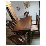Antique oak table and 6 chairs with draw Leaf on
