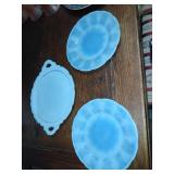 3pc blue cherry blossom depression glass 1 plate