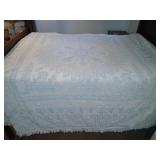 Blue tint Chanille bedspread, 111 x 99 inches.