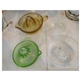 4 vintage glass juicers, one Vaseline glass.