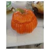 Orange glass, pumpkin cookie jar biscuits.
