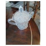 Early American patterned glass Spoonerw/ lid