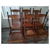 6 antique oak dining chairs cane bottom rough