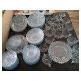 Set blue bubble glass depression dishes 79pc