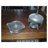 2 silver plated serving pieces with fire king