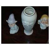 3 pieces, Lenox, snow, white dwarfs and vase.