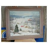 Irvin Biehn Village in winter painting on board