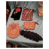 5 vintage bags, purses, 1 is beaded loose beads.