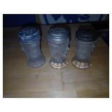 3 Duncan EAPG 3 face frosted salt shakers early