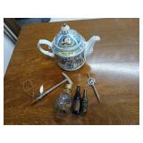 Miniatures, bottles 1 metal saddler teapot and