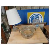 3 pieces of lamp jar and covered dish.