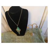 18 inch necklace and earring set green stone.