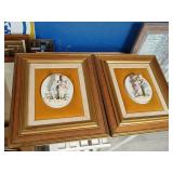 Pair framed porcelain maybe Dresden, one broke