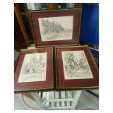 3 drawings D A Heald framed 13 x 17