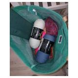 Yarn and knitting needles.