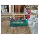 Cast iron metal monkey mechanical bank