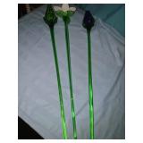 3 artglass flowers with stems 20 inches long