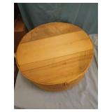 Wood round box with contents.