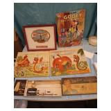 Vintage puzzles 1916 tobacco label, thermometer