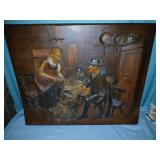 Carved wood folk art plaque E koubapay 18 x 15'