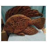 Carved wood fish signed wynns 18 x 24 long folk
