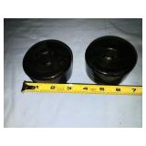 Pair mid-century art glass, green candle holders.