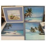 4 beach scene pictures art framed