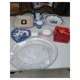 Blue and white, China, platter, Ohio buckeyes
