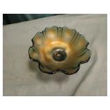 Green ruffled carnival glass bowl 6' No damage.