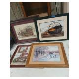 4 pictures country framed 22 to 24 wide.