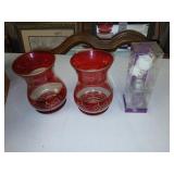 3 piece glass candle holders with saucers under