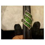 Size 6.75, Sterling ring green stone's 8.7 g.