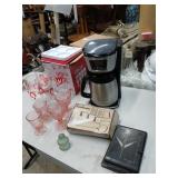 Coffee maker, holiday glasses more.