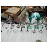 11 goblets, art glass hand painted more.