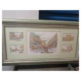 multi-panel vintage watercolor print features