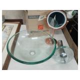 Glass sink & makeup mirror