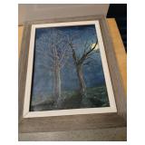 Night scene painting signed Nonie 17 x 21 moon
