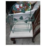 Green metal, bathroom, shelf.