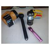 5 lights, flashlight, lantern.